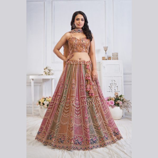 Majestic Musatrd Zari Weaving Net Lehenga Choli With Dupatta | Ready To Wear | - India shopping