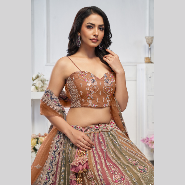 Majestic Musatrd Zari Weaving Net Lehenga Choli With Dupatta | Ready To Wear |