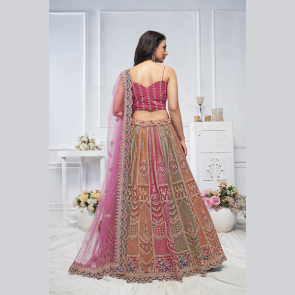 Majestic Multi-Color Zari Weaving Net Lehenga Choli With Dupatta | Ready To Wear |