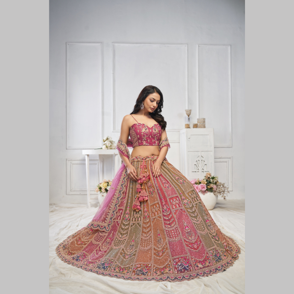 Majestic Multi-Color Zari Weaving Net Lehenga Choli With Dupatta | Ready To Wear |