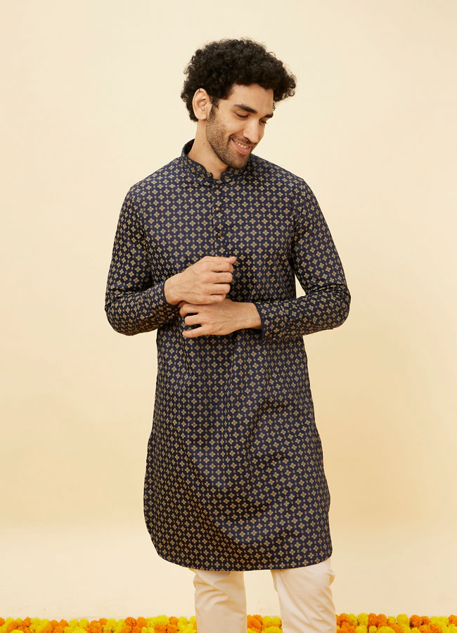 Manyawar Blueberry Blue Floral Buta Printed Kurta Set