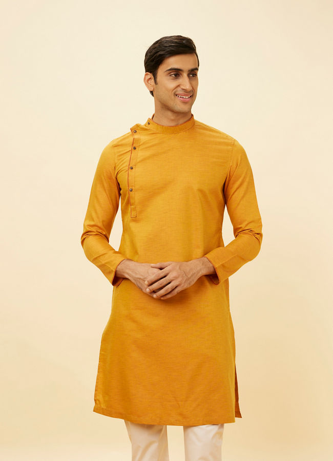 Manyawar Mustard Yellow Angrakha Style Kurta Set