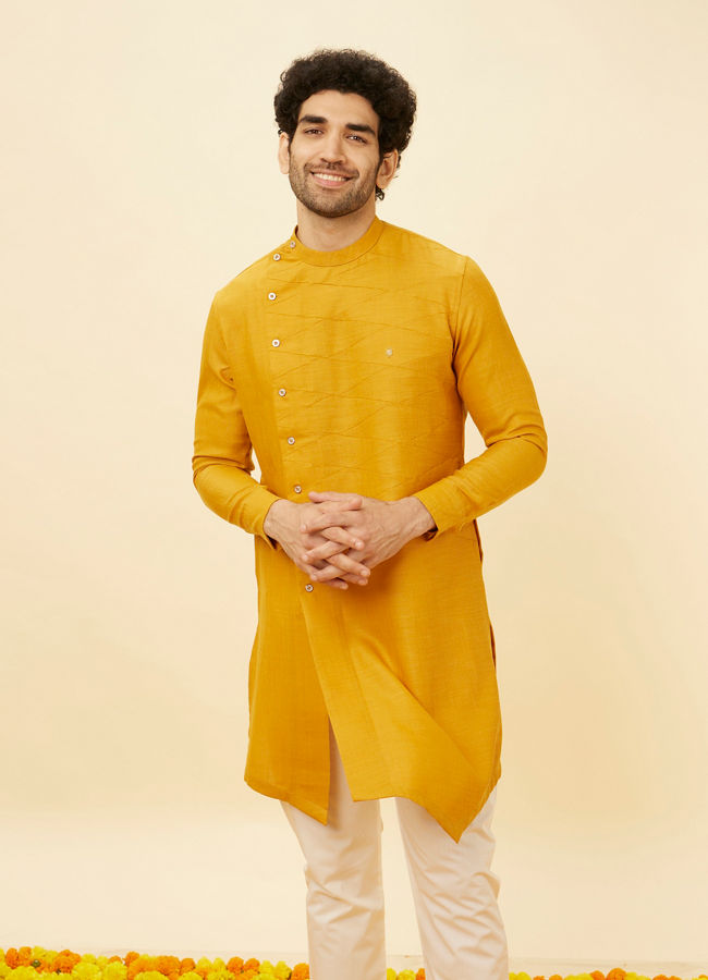 Manyawar Tangerine Orange Angrakha Kurta Set