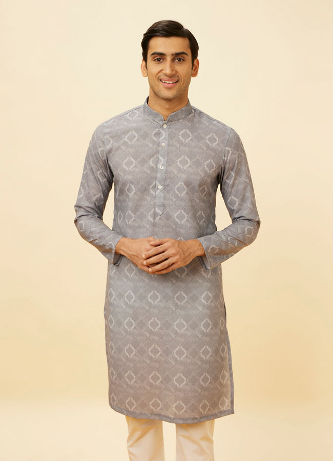 Manyawar Glacier Grey Ogee Printed Kurta Set