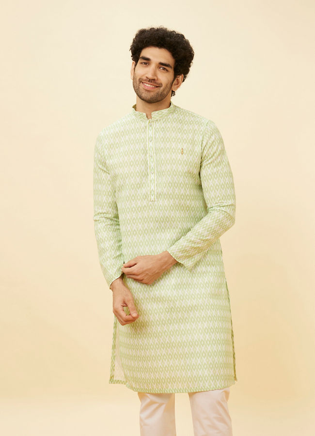 Manyawar Lime Green Harlequin Printed Kurta Set - India shopping