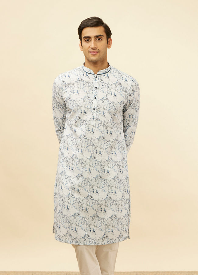 Manyawar Daisy White Marble Print Kurta Set