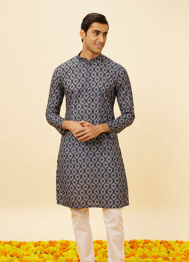 Manyawar Violet Blue Shankh Motif Printed Kurta Set