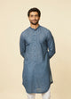 Manyawar Teal Blue Bel Buti Patterned Kurta Set