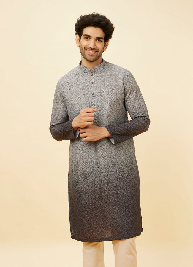 Manyawar Cloud Grey Ombre Effect Floral Lattice Printed Kurta Set