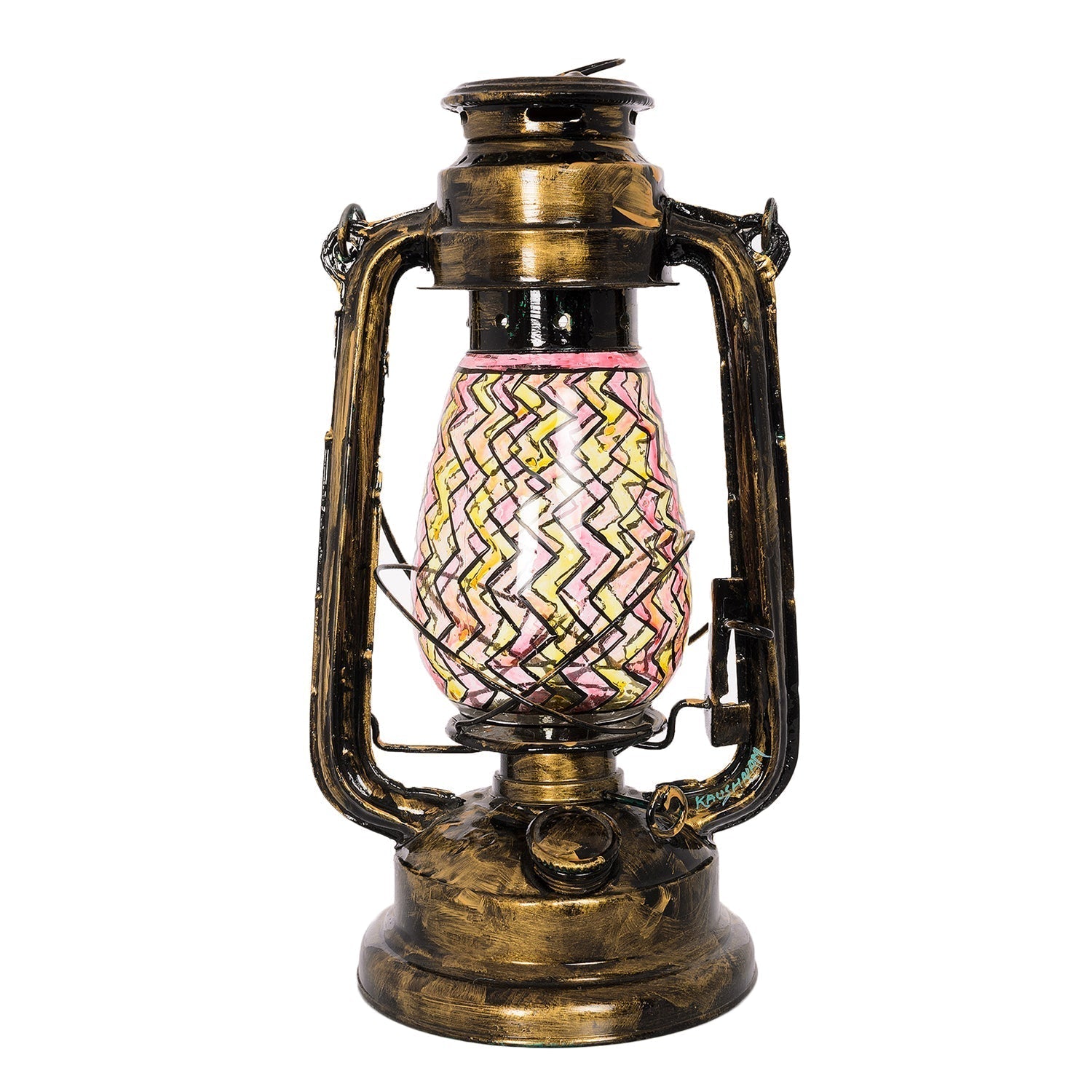 Hand Painted Hurricane Oil Lantern:  Antiqua Black