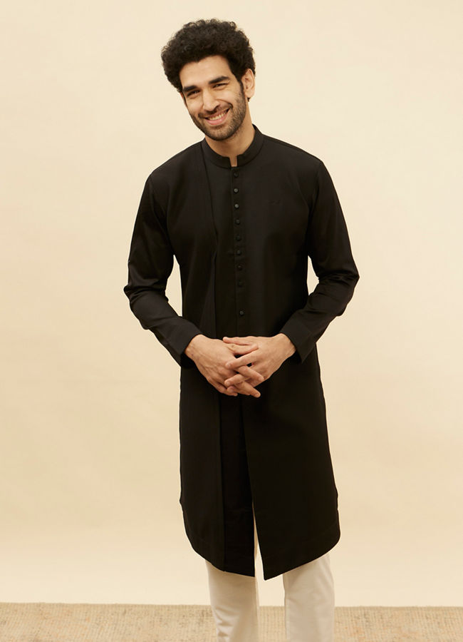 Manyawar Kohl Black Textured Kurta