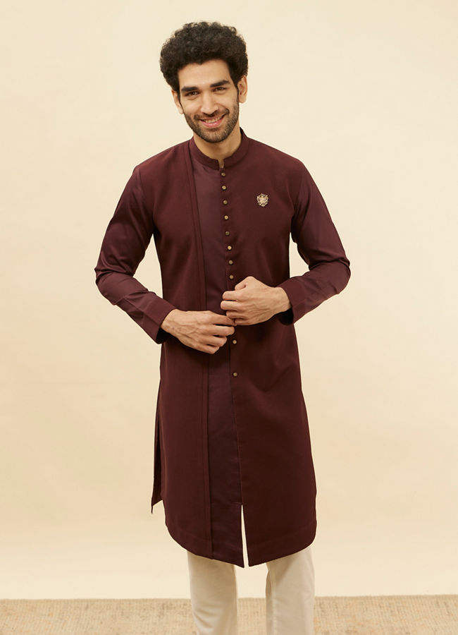 Manyawar Wine Red Textured Kurta