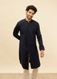 Manyawar Navy Blue Textured Kurta