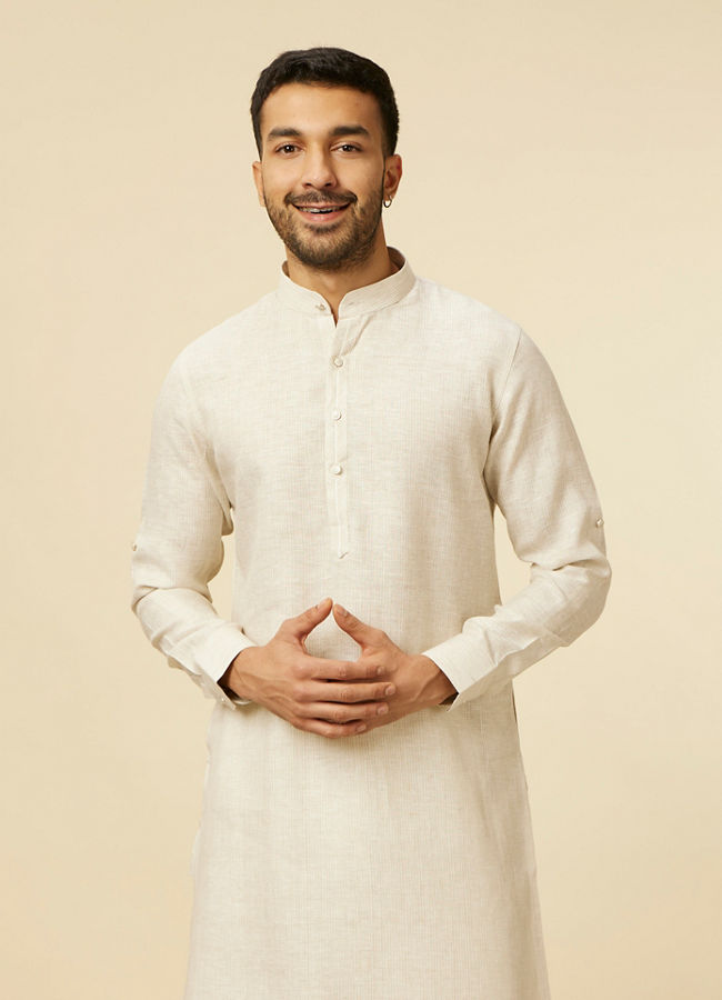 Manyawar Warm White Self Patterned Kurta