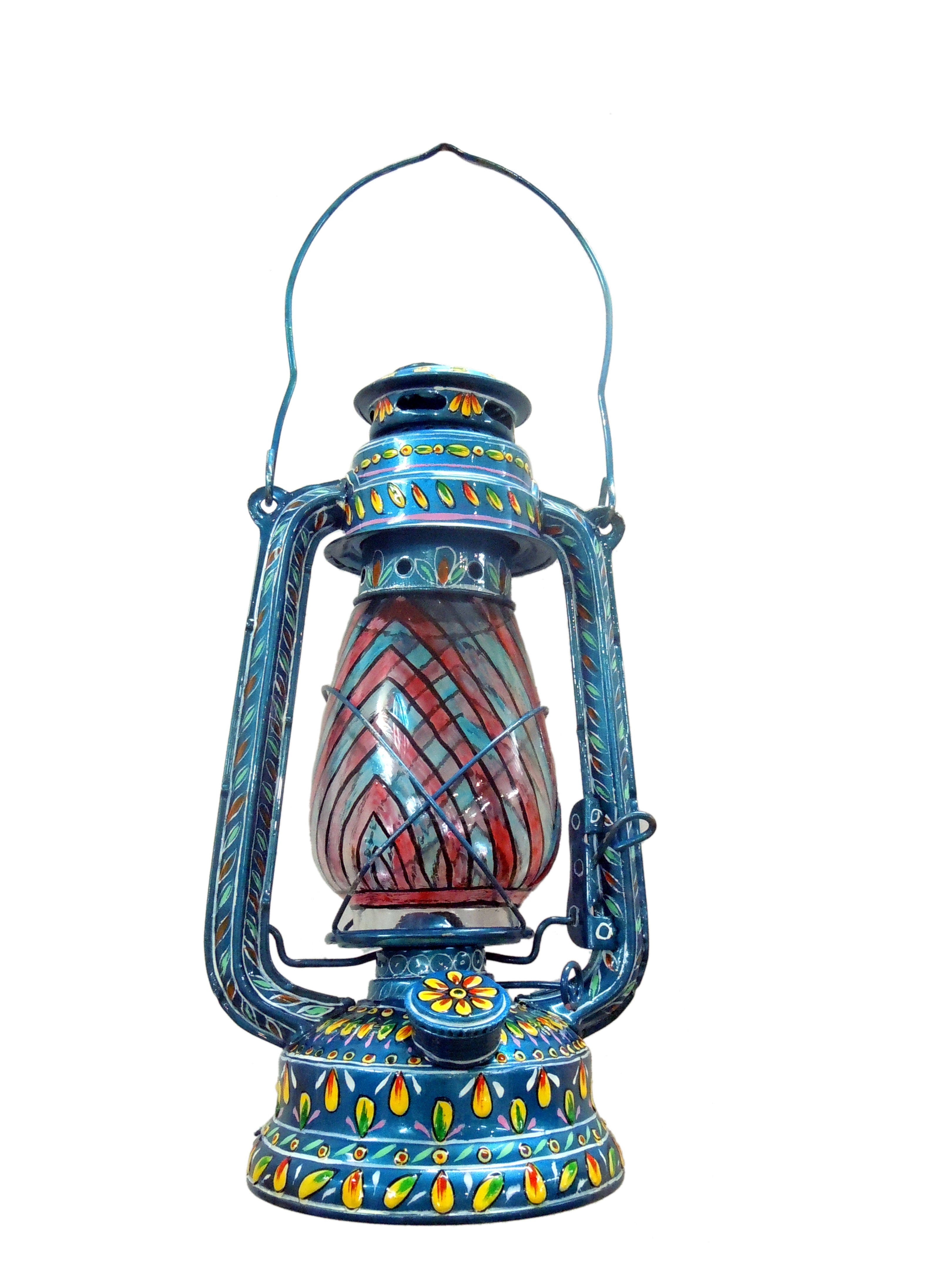 Hand Painted Hurricane Oil Lantern: Metallic Blue