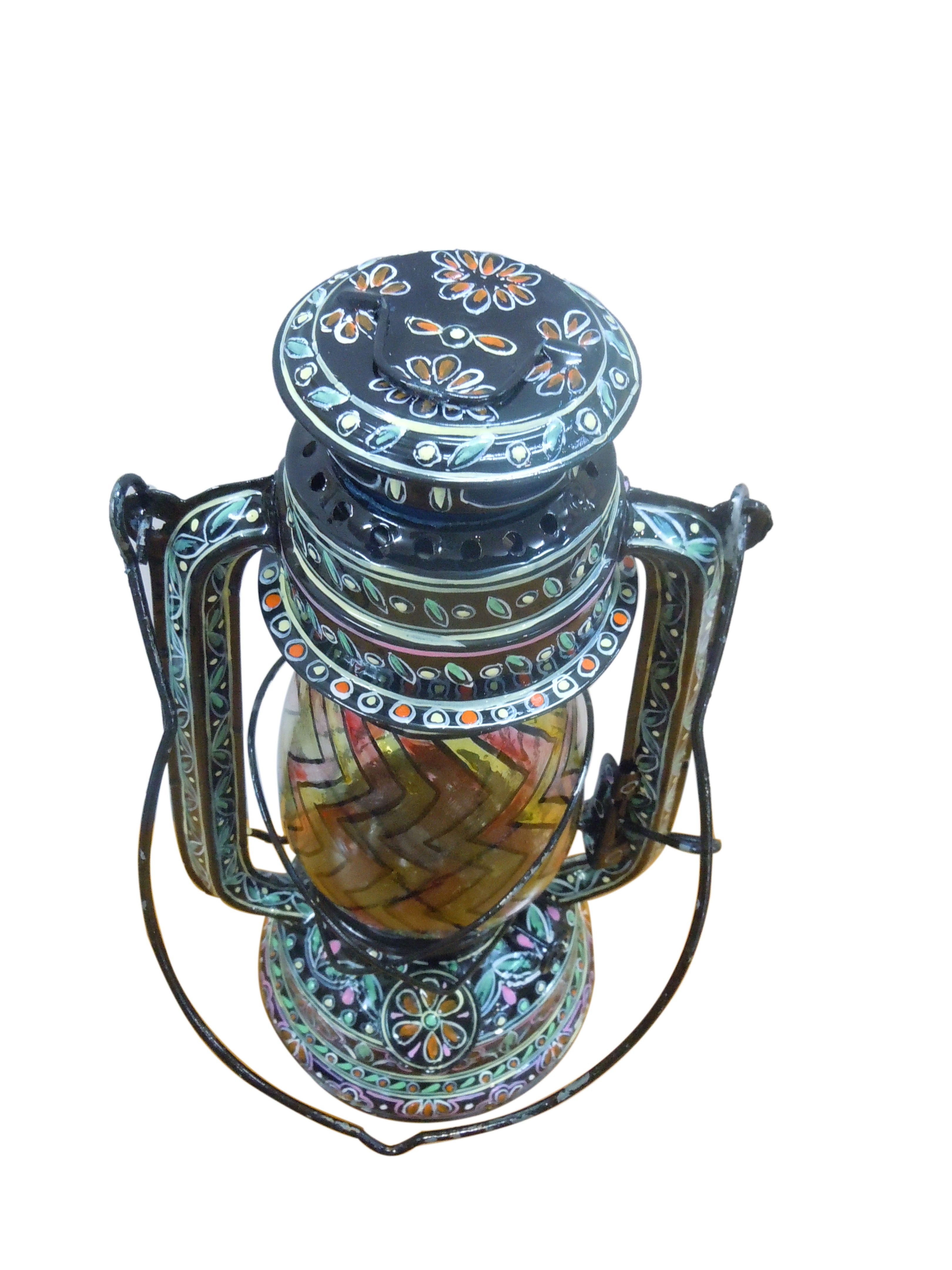 Hand Painted Hurricane Oil Lantern: Black