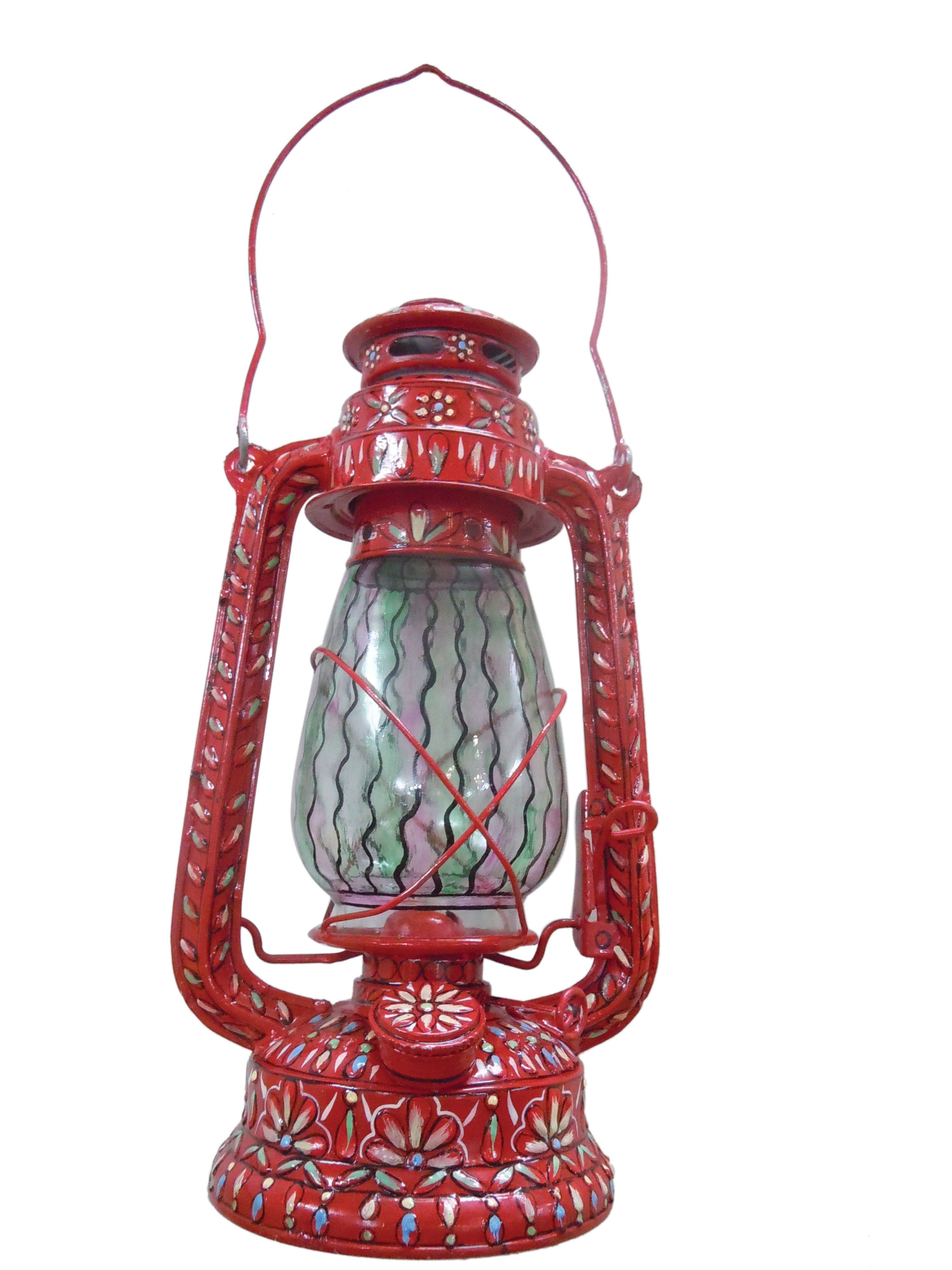 Hand Painted Hurricane Oil Lantern: Red