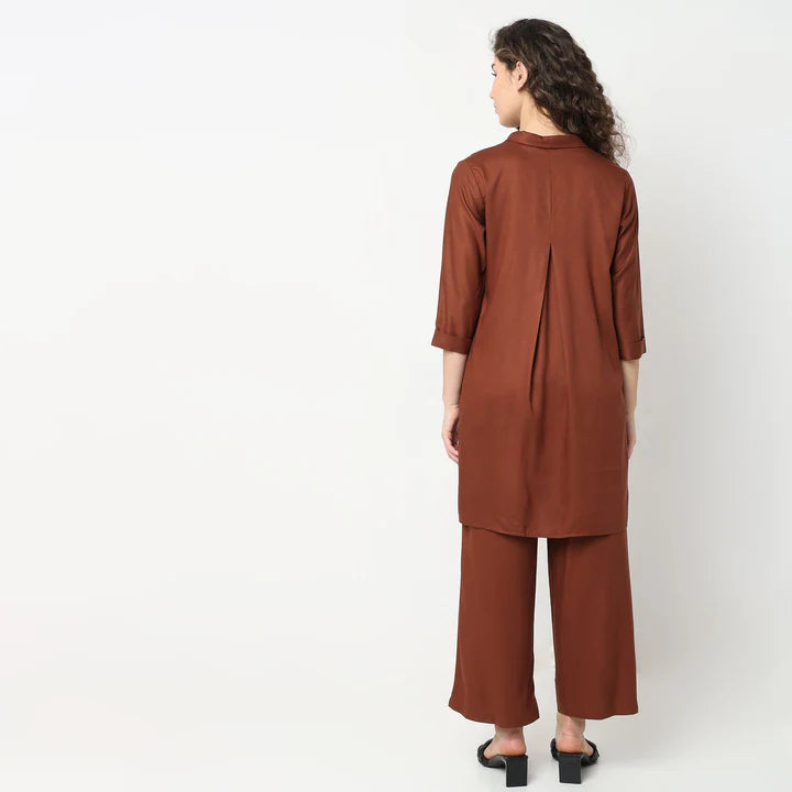 Regular Fit Solid Kurta with Palazzo Set | Ready To Wear