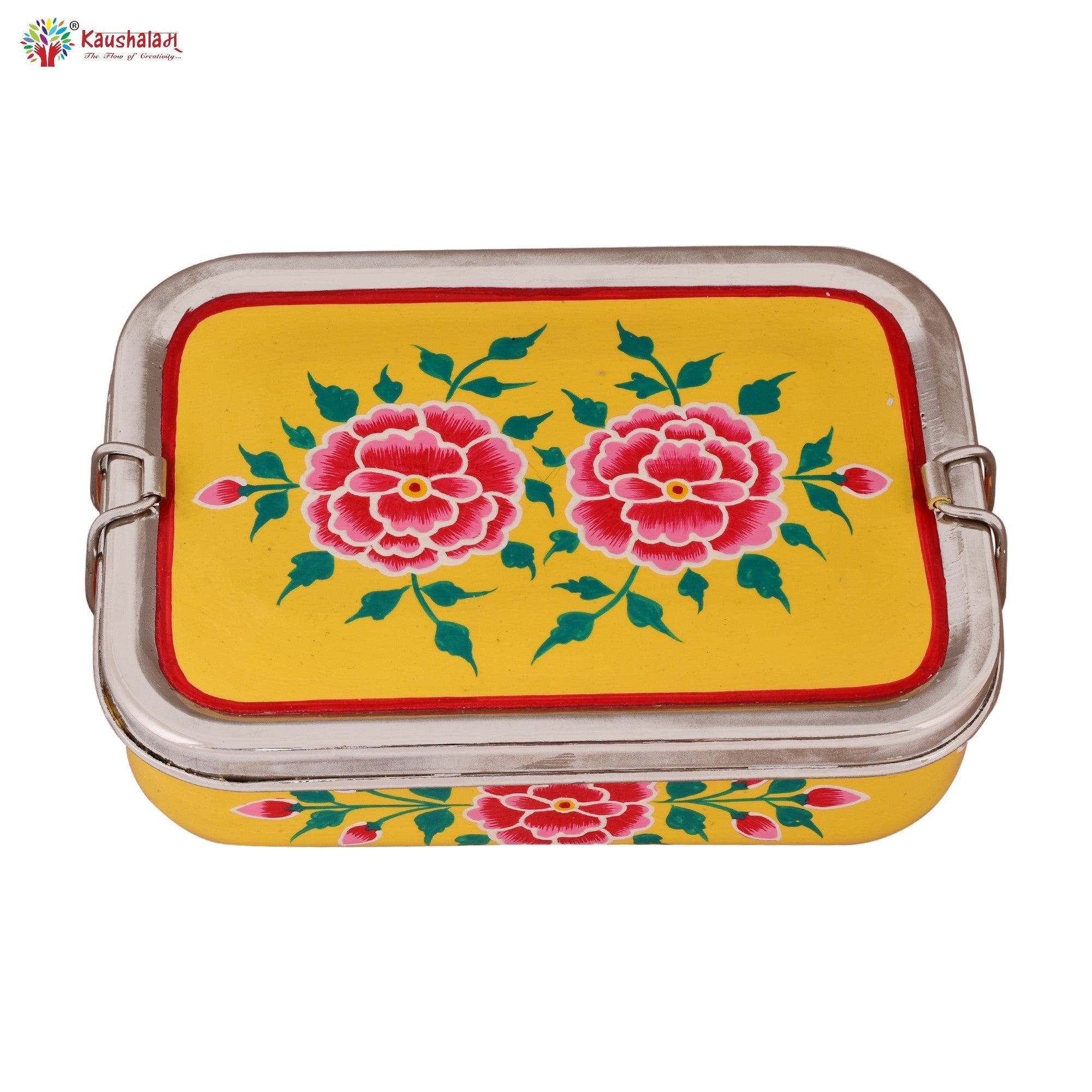 Hand Painted Lunch Box , Bento Box : School Lunch Box: Yellow Floral