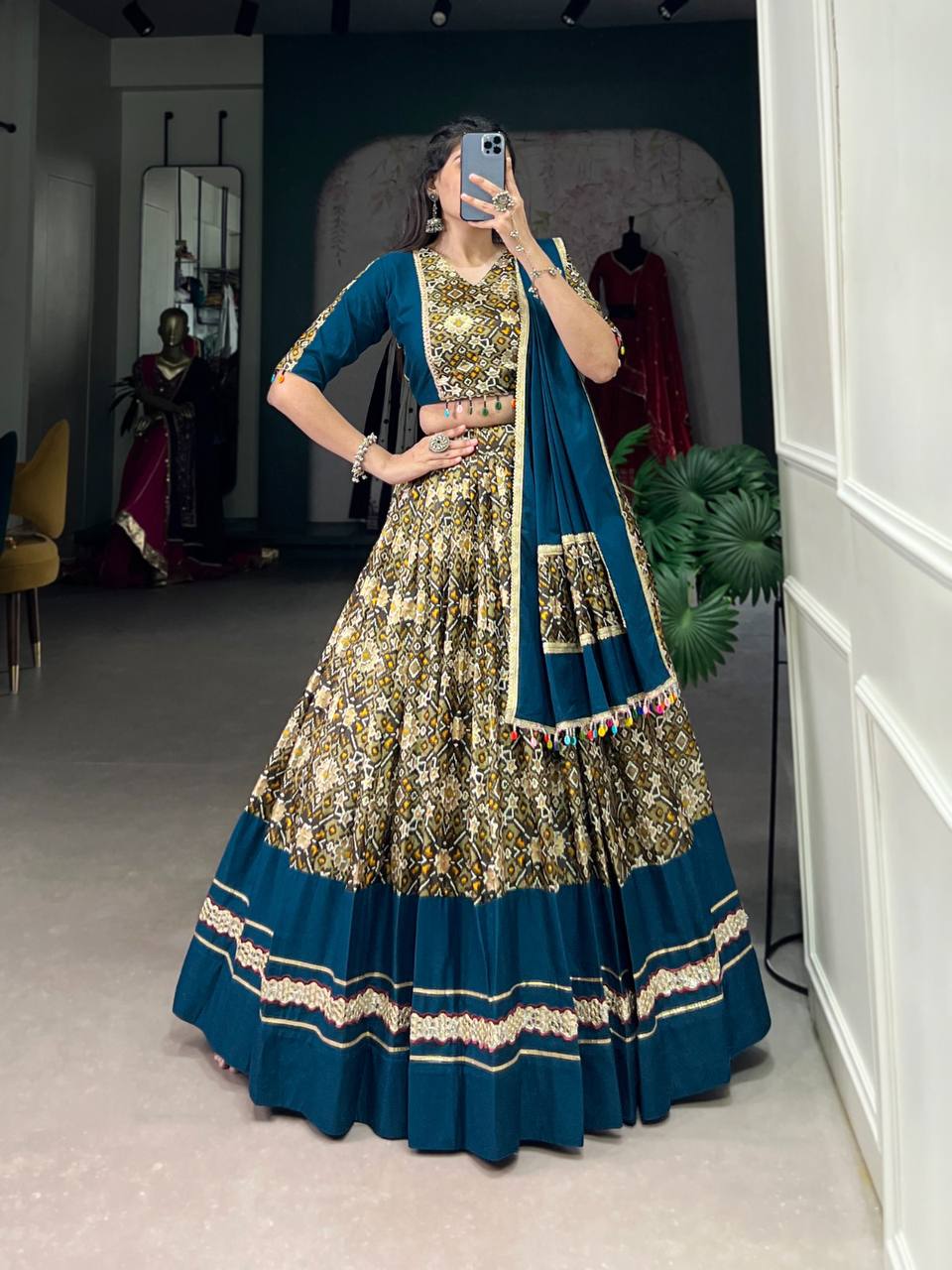 Fusion of Plain & Printed for Navratri Lehenga  | Ready to wear - India shopping