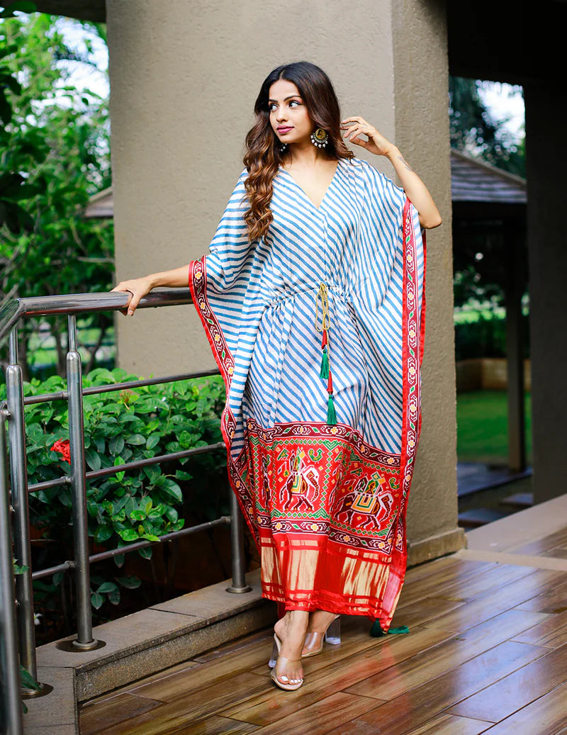 Party Wear Kaftan Digital Print With Lace Border Work | Ready To Wear