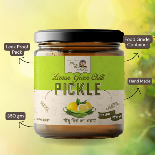 Maa kaa Achar Home Made Lemon Green Chilli Pickle - 350 Gms