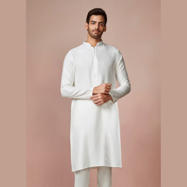 Manyawar Light Cream Jacquard Kurta