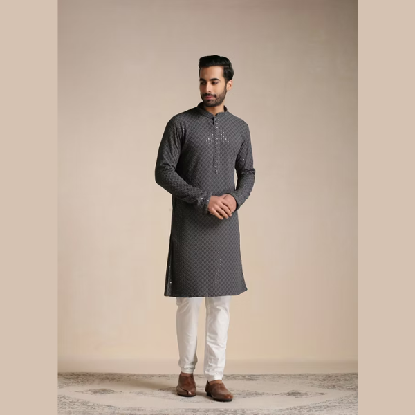 Manyawar Sequin Embellished Chikankari Kurta Set