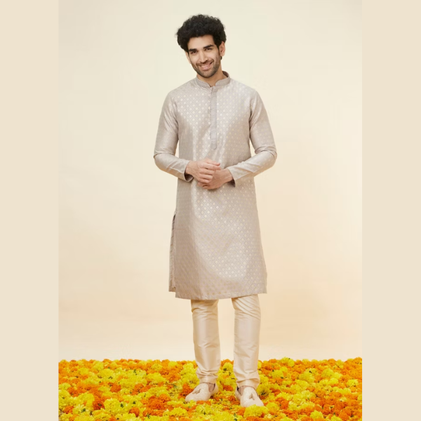 Manyawar Light Lilac Buta Motif Kurta Set - India shopping