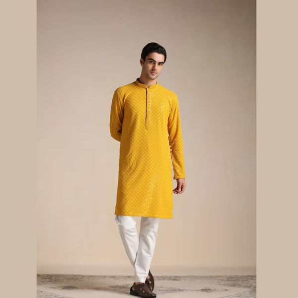 Manyawar Sequin Embellished Chikankari Kurta Set