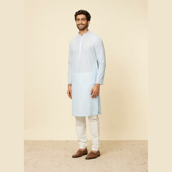 Manyawar Blissful Blue Buta Patterned Kurta Set - India shopping