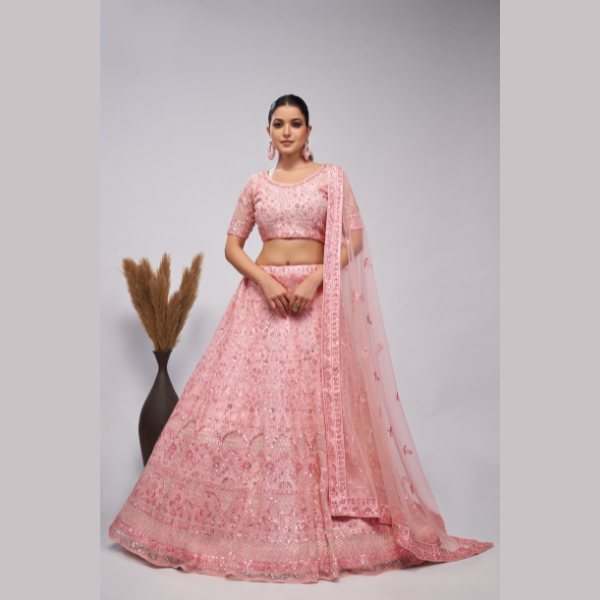 Blush Pink Sequins Androned With Pearl And Sequins Intricate Embellishments For Beautiful Bride Lehenga Choli