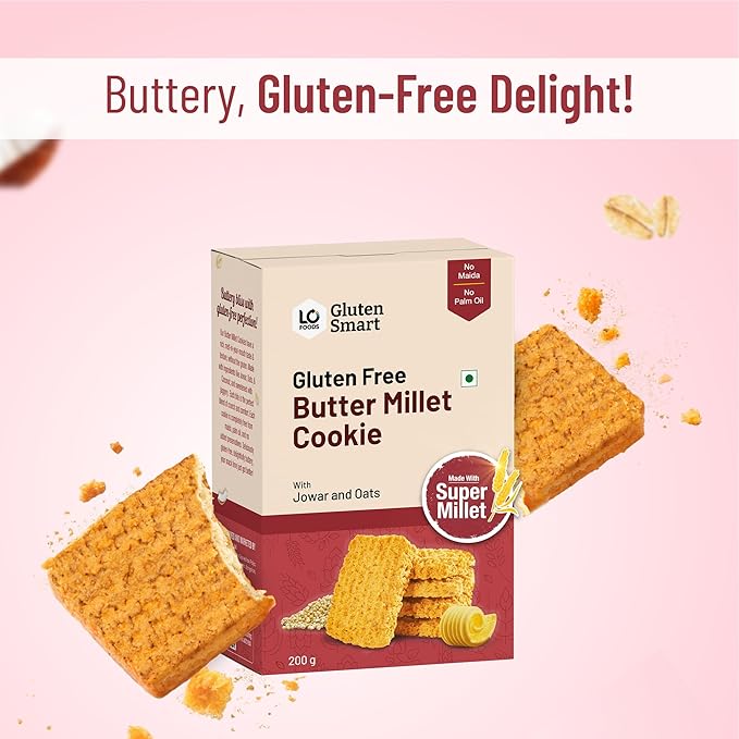 Lo! Foods Gluten Free Butter Millet Cookies Biscuit| 200 gms