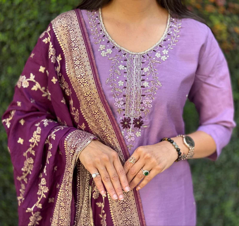 Partywear Kurta Dupatta Set With Hand Work | Ready To Wear