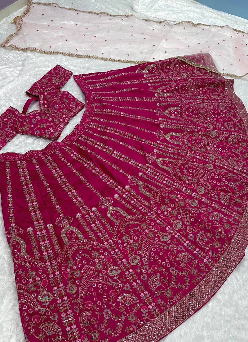 Pink Slub Silk Lehenga Choli With Sequin Work | Ready To Wear