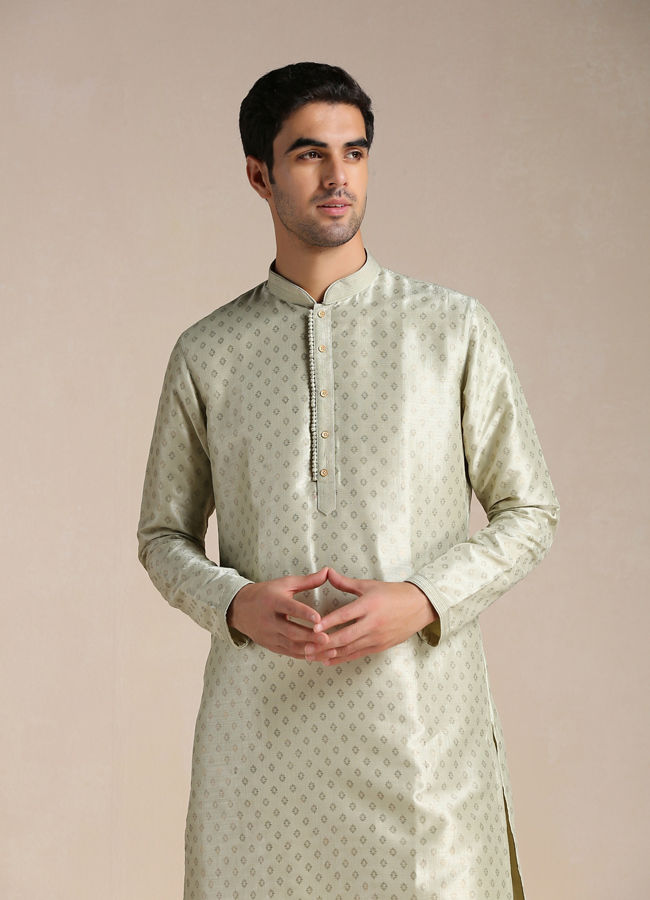 Manyawar Pista Green Foil Print Kurta Set