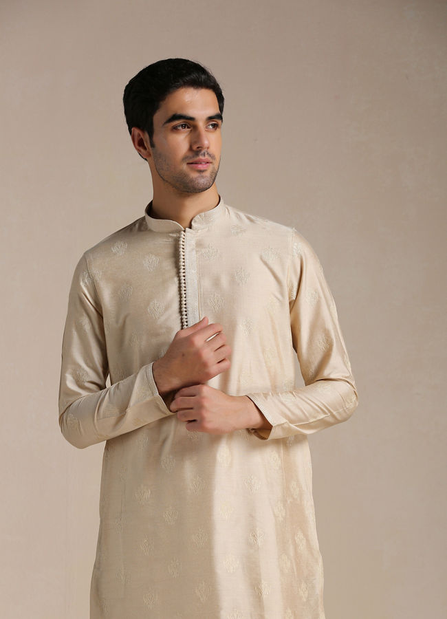 Manyawar Rose Beige Motif Kurta Set