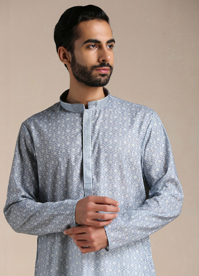 Manyawar Cool Grey Printed Kurta Set