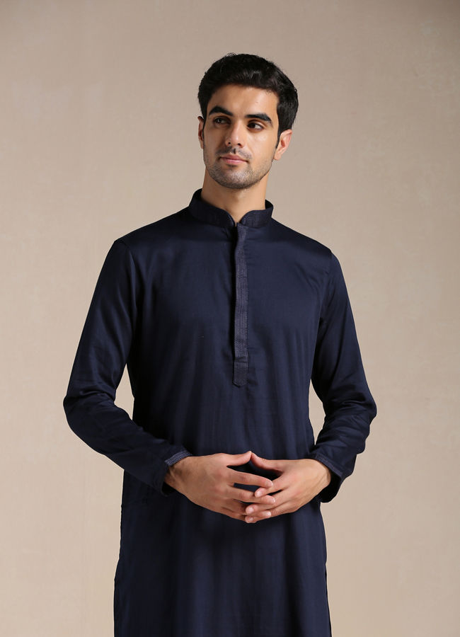 Manyawar Estate Blue Placket Detailed Kurta Set