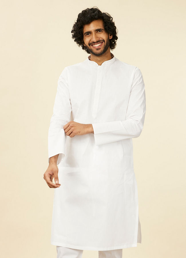 Manyawar Ivory White Plain Kurta Set