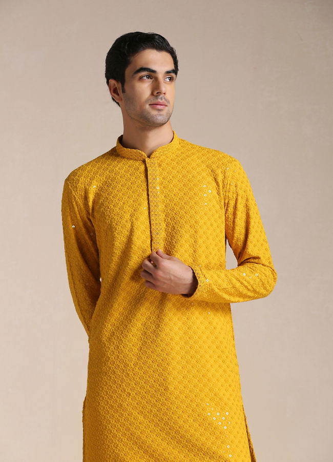 Manyawar Light Orange Chikankari Kurta Set