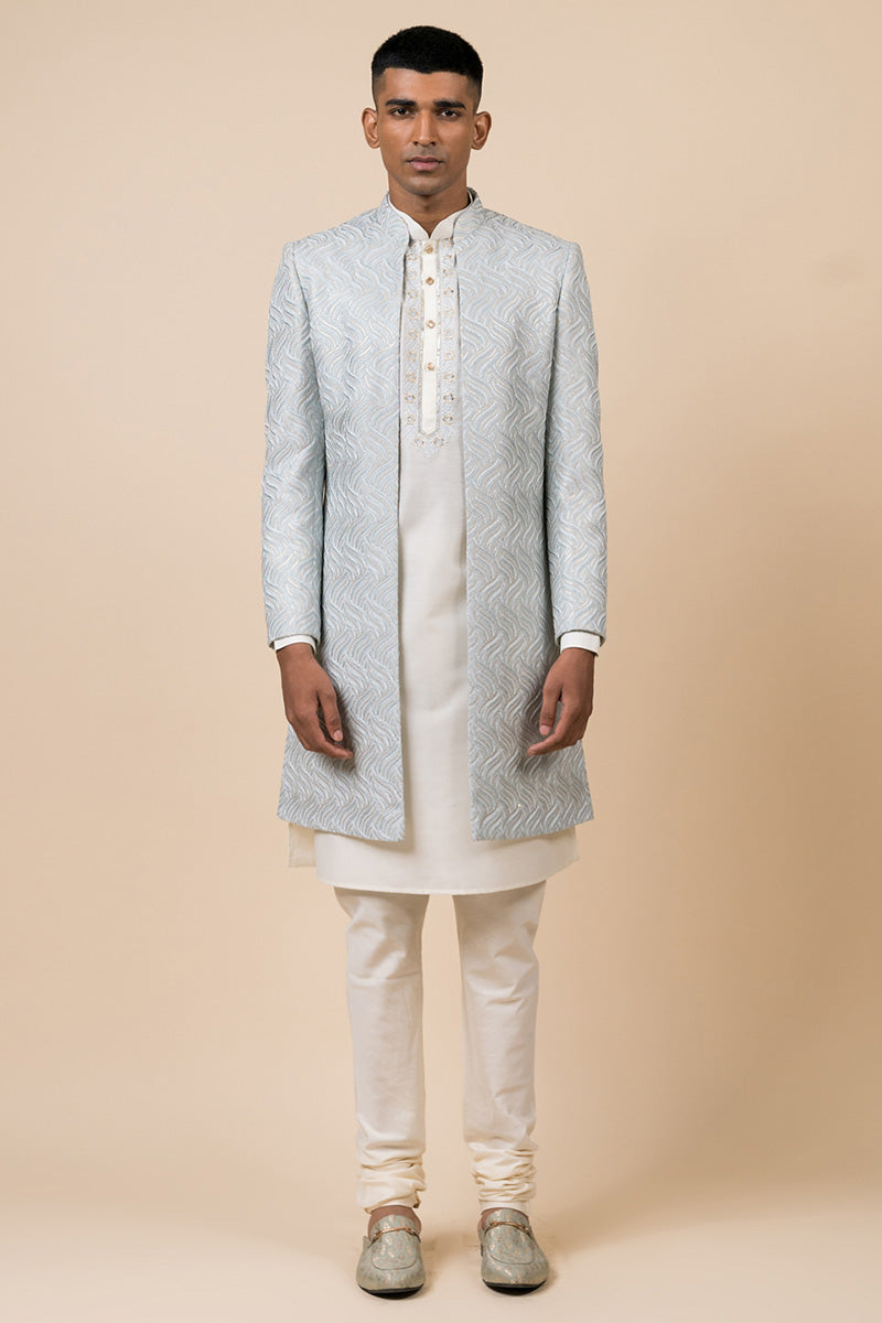 Light Blue All Over Patterened Sherwani