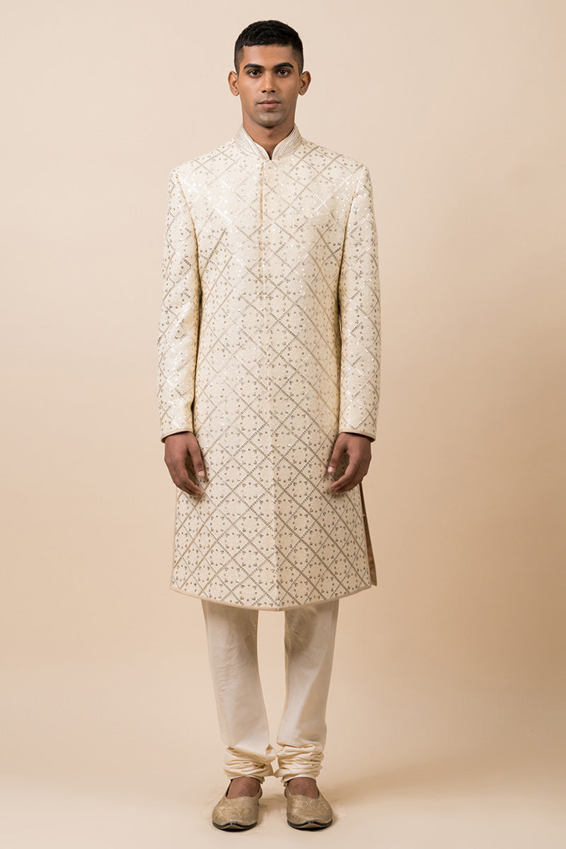 Classic Sherwani In Schiffli Base