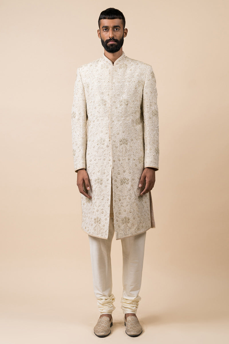 Ivory Sherwani In Floral Embroidery