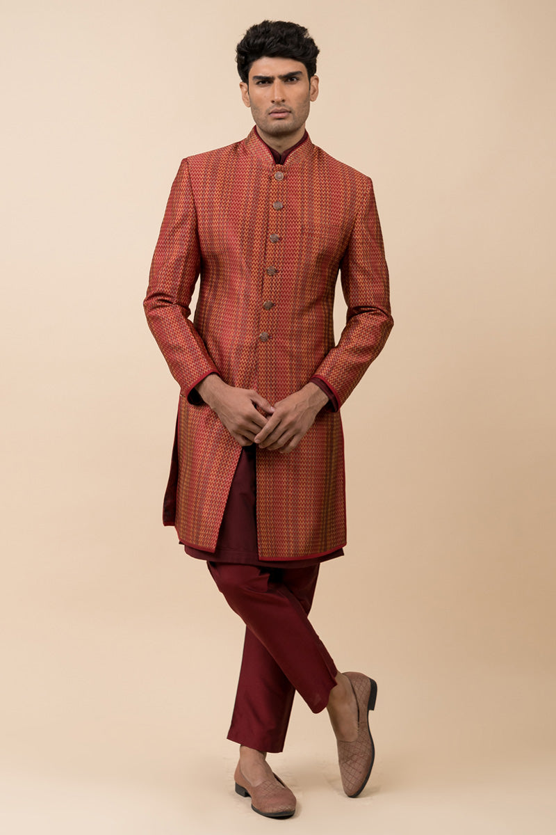 Maroon Brocade Achkan