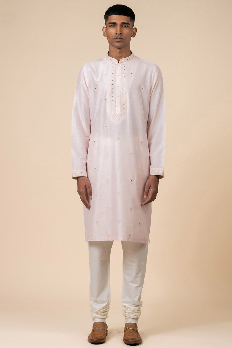 Pink Embroidered Kurta Set With Mirror Work