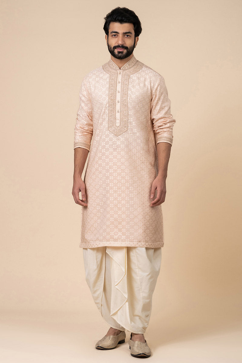 Ivory Embroidered Kurta Set In Zari Jacquard