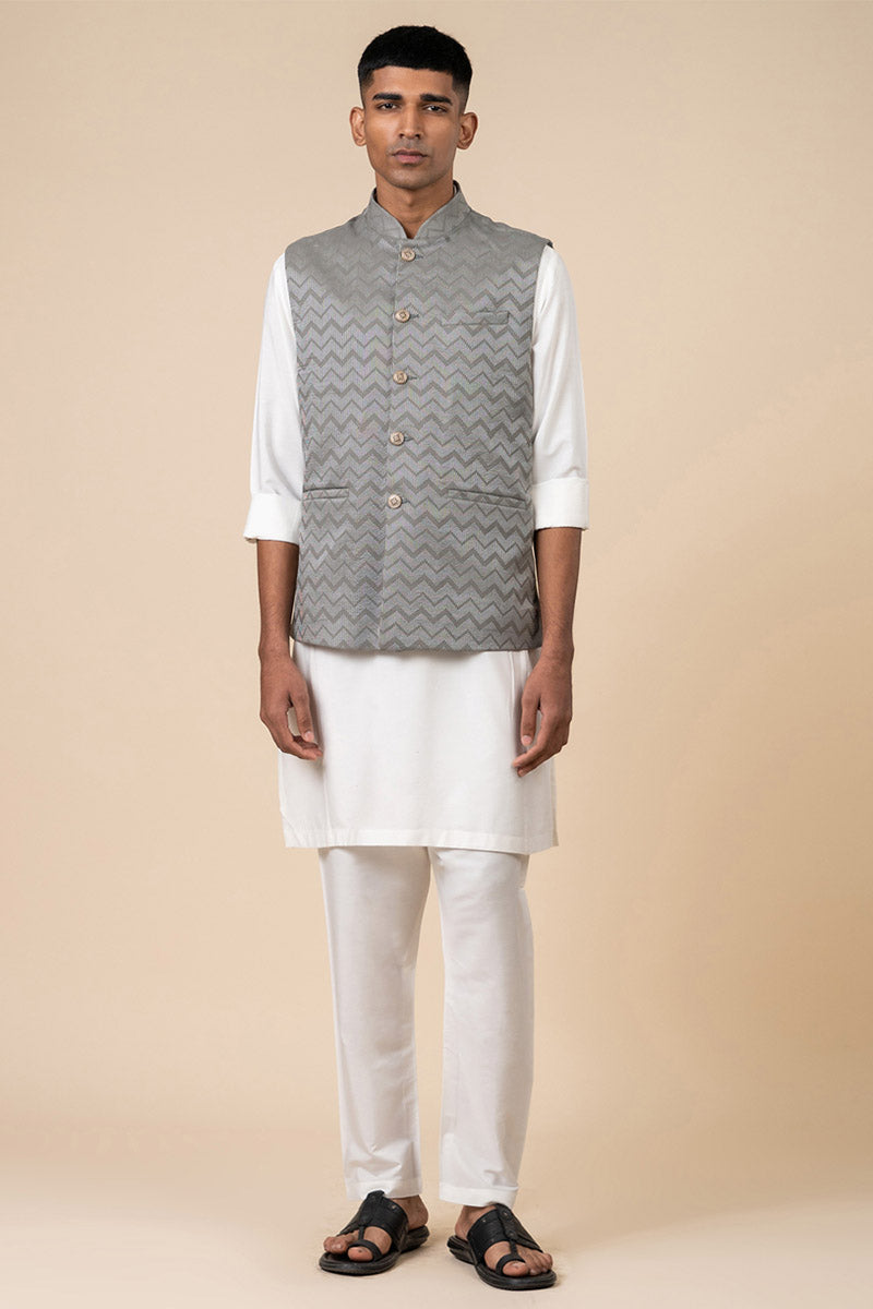 Kurta Bundi Set In Chevron Base