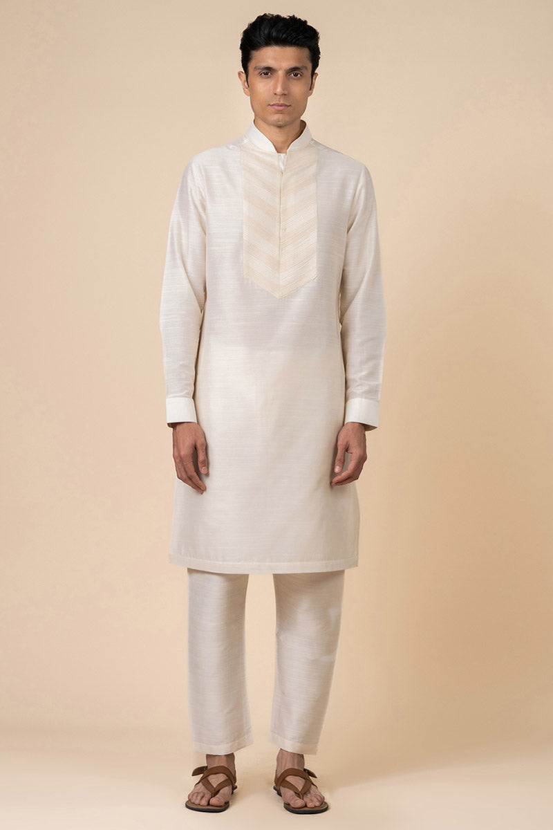 Ivory Kurta Set with Pintuck Yoke