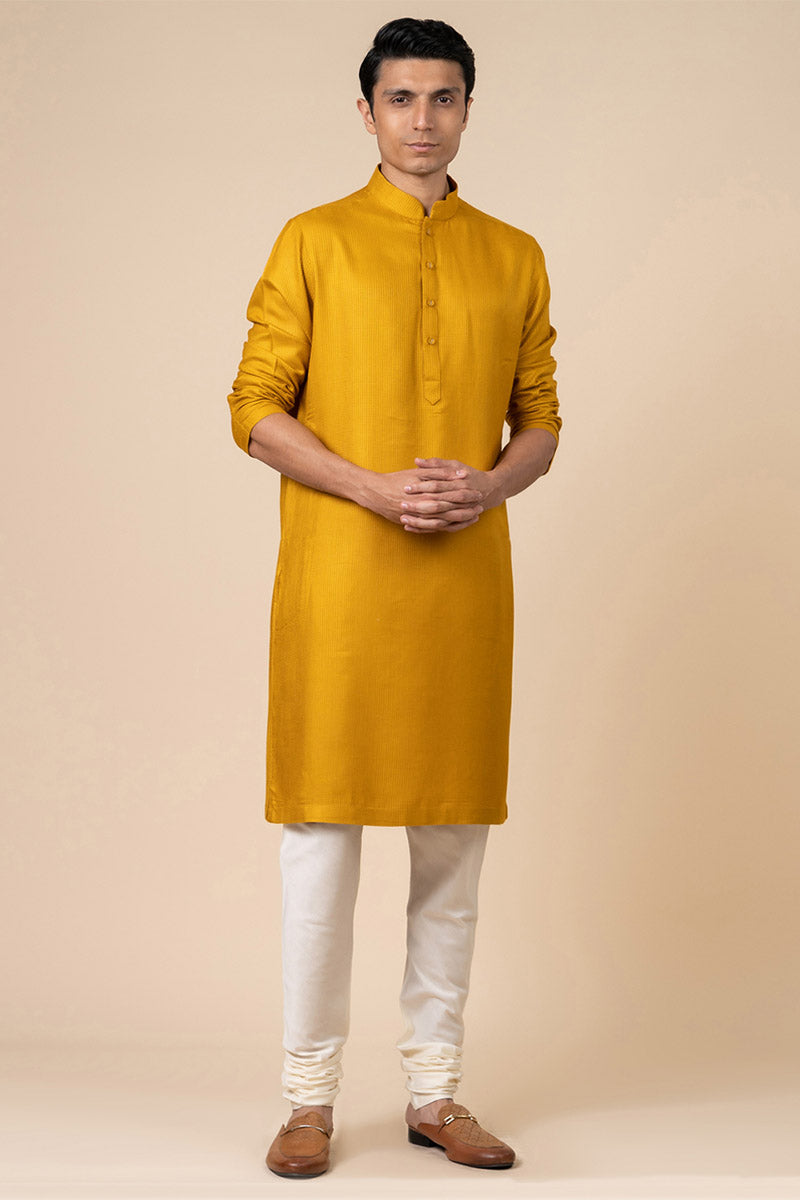 Yellow Kurta Set In Jacquard Base